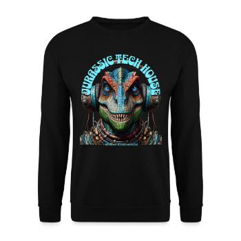 MESOZOIC TECH HOUSE – Cool T-REX with Headphones! - Unisex Sweatshirt - black - Front - Alina (178cm) & Michal (187cm)