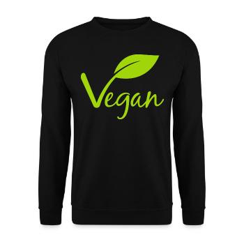 Vegan mit einem Blatt für Veganer und Vegetarier - Unisex Pullover - Schwarz - Vorne - Alina (178cm) & Michal (187cm)