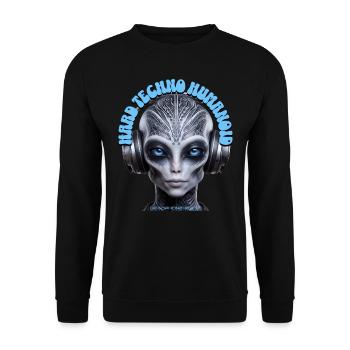 HARD TECHNO HUMANOID – Cool Grey Dude Headphones! - Unisex Sweatshirt - black - Front - Alina (178cm) & Michal (187cm)