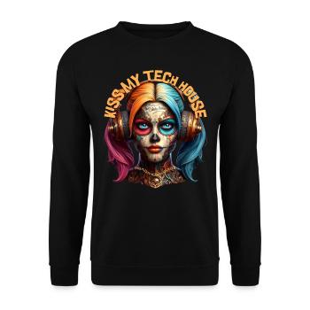 KISS MY TECH HOUSE - Cool Girl with Headphones! - Unisex Sweatshirt - black - Front - Alina (178cm) & Michal (187cm)