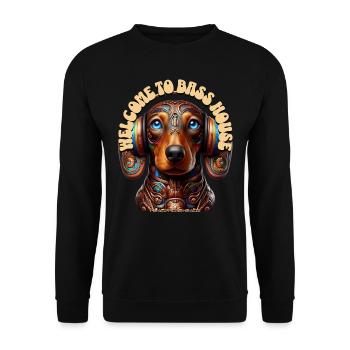 WELCOME TO BASS HOUSE - Dachshund with Headphones! - Unisex Sweatshirt - black - Front - Alina (178cm) & Michal (187cm)