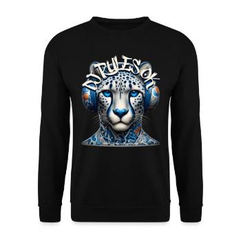 DJ RULES OK - Cool Cheetah with Headphones! - Unisex Sweatshirt - black - Front - Alina (178cm) & Michal (187cm)