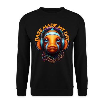 BASS MADE MY DAY - Cool Clownfish with Headphones! - Unisex Sweatshirt - black - Front - Alina (178cm) & Michal (187cm)