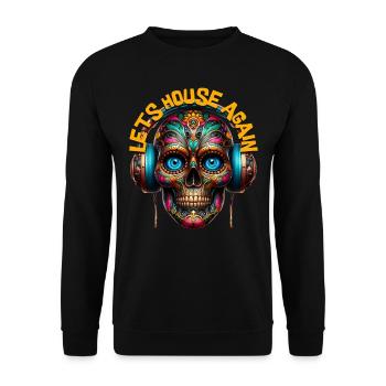 LETS HOUSE AGAIN - Cool Skull with Headphones! - Unisex Sweatshirt - black - Front - Alina (178cm) & Michal (187cm)