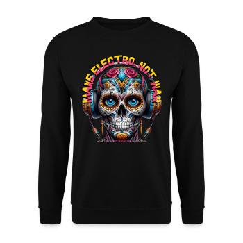 MAKE ELECTRO NOT WAR – Cool Skull with Headphones! - Unisex Sweatshirt - black - Front - Alina (178cm) & Michal (187cm)
