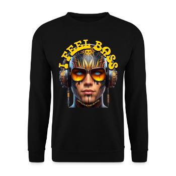 I FEEL BASS - Cool Dude with Headphones! - Unisex Sweatshirt - black - Front - Alina (178cm) & Michal (187cm)