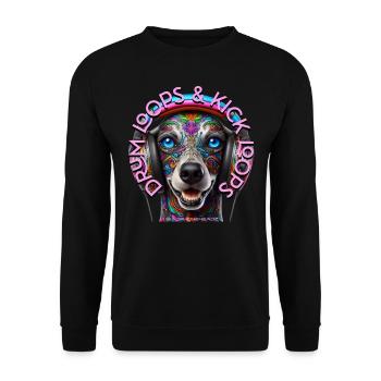 DRUM LOOPS & KICK LOOPS - Cute Dog with Headphones - Unisex Sweatshirt - black - Front - Alina (178cm) & Michal (187cm)