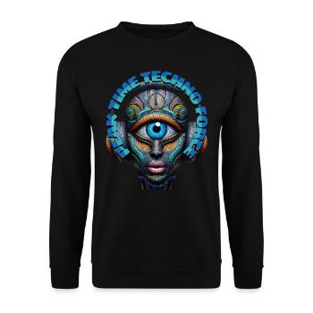 PEAK TIME TECHNO FORCE - Cool Cyclops & Headphones - Unisex Sweatshirt - black - Front - Alina (178cm) & Michal (187cm)