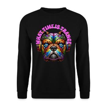 WHAT TIME IS TRANCE - Cool Bulldog with Headphones - Unisex Sweatshirt - black - Front - Alina (178cm) & Michal (187cm)