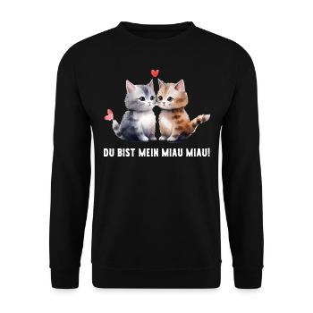 Du bist mein Miau Katzenliebe Valentinstag Katzen - Unisex Pullover - Schwarz - Vorne - Alina (178cm) & Michal (187cm)