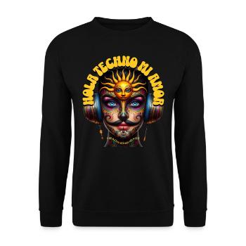 HOLA TECHNO MI AMOR - Cool Human with Headphones! - Unisex Sweatshirt - black - Front - Alina (178cm) & Michal (187cm)