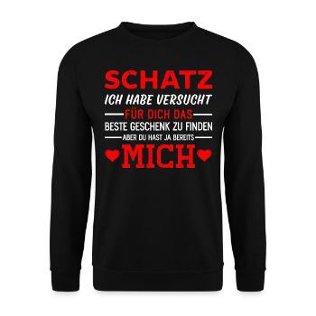 Lustige Liebe und Schatz Sprüche - Unisex Pullover - Schwarz - Vorne - Alina (178cm) & Michal (187cm)