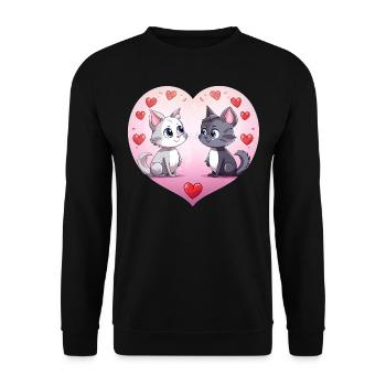 Deux chats d’amour mignons, deux chats mignons dans le chat de cœur - Sweat-shirt Unisexe - noir - Devant - Alina (178cm) & Michal (187cm)