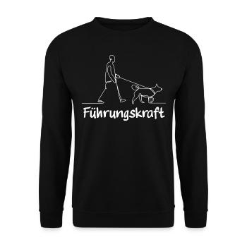 Ein lustiger Stickman geht Gassi mit dem Hund - Unisex Pullover - Schwarz - Vorne - Alina (178cm) & Michal (187cm)