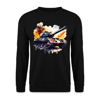Militär Panzer in Wasserfarben Aquarell ein Panzer - Unisex Pullover - Schwarz - Vorne - Alina (178cm) & Michal (187cm)