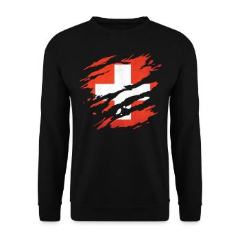 Schweiz - Nationalfahne, Kratzer, Risse - Unisex Pullover - Schwarz - Vorne - Alina (178cm) & Michal (187cm)