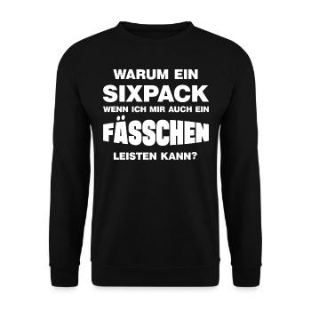 Warum ein Sixpack lustige Bierbauch Sprüche - Unisex Pullover - Schwarz - Vorne - Alina (178cm) & Michal (187cm)