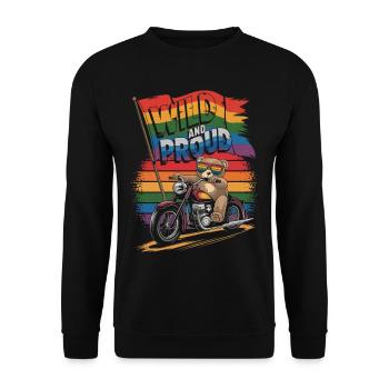 Teddy Bear Rides Motorcycle LGBTQ Rainbow Banner - Unisex Sweatshirt - black - Front - Alina (178cm) & Michal (187cm)