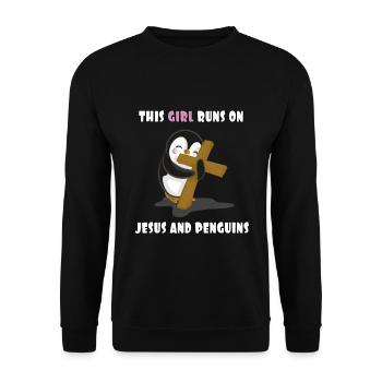 Jésus et pingouins - Sweat-shirt Unisexe - noir - Devant - Alina (178cm) & Michal (187cm)