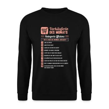 Verkäuferin Des Monats | Kundenfragen Einzelhandel - Unisex Pullover - Schwarz - Vorne - Alina (178cm) & Michal (187cm)