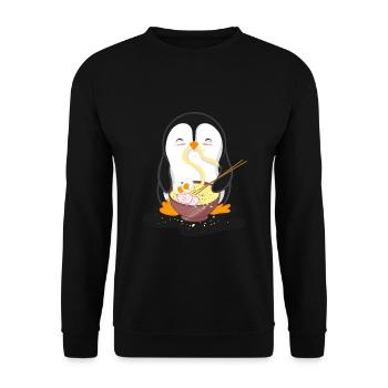 Penguin eats ramen noodle soup - Unisex Sweatshirt - black - Front - Alina (178cm) & Michal (187cm)