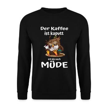 Der Kaffee ist kaputt Eulen Morgenmuffel - Unisex Pullover - Schwarz - Vorne - Alina (178cm) & Michal (187cm)