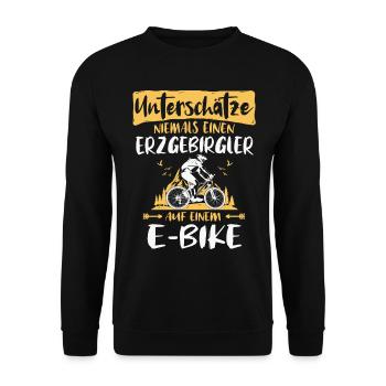 E-bike Erzgebirge Ebike Erzgebirgler Geschenk - Unisex Pullover - Schwarz - Vorne - Alina (178cm) & Michal (187cm)