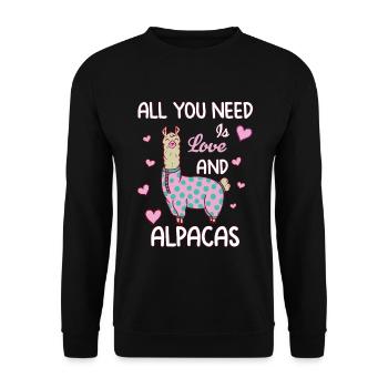 Love and Alpacas - Unisex Pullover - Schwarz - Vorne - Alina (178cm) & Michal (187cm)