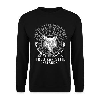 Wikinger Germanen Spruch Ich Werde Nie Vergessen - Unisex Pullover - Schwarz - Vorne - Alina (178cm) & Michal (187cm)