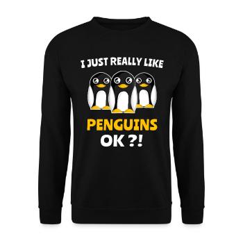 Penguin I like penguins sayings - Unisex Sweatshirt - black - Front - Alina (178cm) & Michal (187cm)