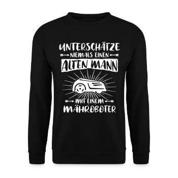 Mähroboter Rasenroboter Rasenmäher - Unisex Pullover - Schwarz - Vorne - Alina (178cm) & Michal (187cm)