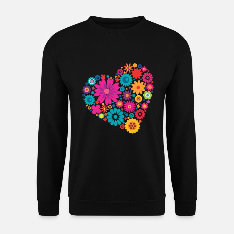 Großes Herz aus bunten Blumen - Unisex Pullover - Schwarz