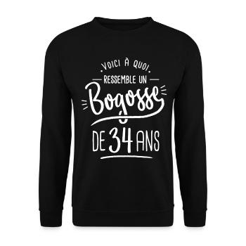 bogosse 34 ans cadeau humour anniversaire 34 ans - Sweat-shirt Unisexe - noir - Devant - Alina (178cm) & Michal (187cm)
