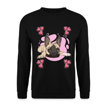 French Bulldog Frenchie Heart Design - Unisex Sweatshirt - black - Front - Alina (178cm) & Michal (187cm)