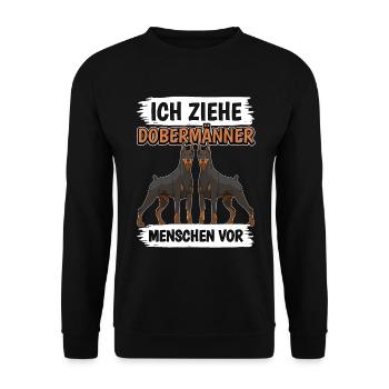 Ich ziehe Dobermänner Menschen vor - Unisex Pullover - Schwarz - Vorne - Alina (178cm) & Michal (187cm)