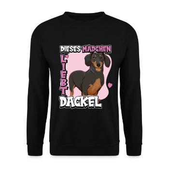 Dackel Dieses Mädchen liebt Dackel - Unisex Pullover - Schwarz - Vorne - Alina (178cm) & Michal (187cm)