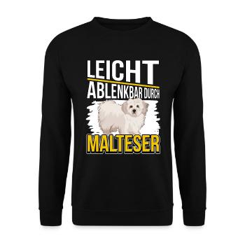 Malteser Leicht ablenkbar durch Malteser - Unisex Pullover - Schwarz - Vorne - Alina (178cm) & Michal (187cm)