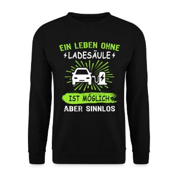 Elektroauto Sprüche EAuto Ladesäule - Unisex Pullover - Schwarz - Vorne - Alina (178cm) & Michal (187cm)