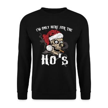 Weihnachten Rocker Xmas Totenkopf Weihnachtsmann - Unisex Pullover - Schwarz - Vorne - Alina (178cm) & Michal (187cm)