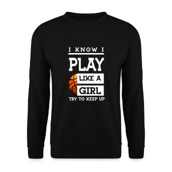 Basketball Lustiges Spiel wie ein Mädchen - Unisex Pullover - Schwarz - Vorne - Alina (178cm) & Michal (187cm)