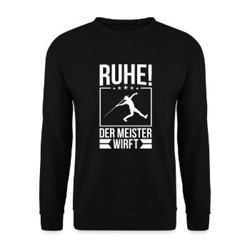 Ruhe! Der Meister wirft! Speerwurf Speerwerfen - Unisex Pullover - Schwarz - Vorne - Alina (178cm) & Michal (187cm)
