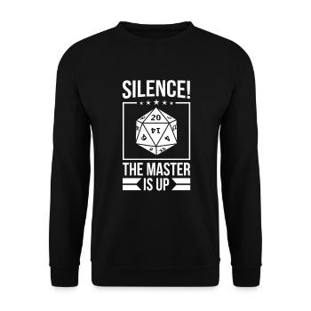 Silence! The Master Is Up! D20 Würfel - Unisex Pullover - Schwarz - Vorne - Alina (178cm) & Michal (187cm)