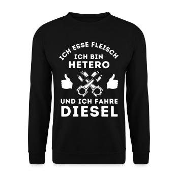 Ich esse Fleisch, ich bin Hetero und Fahre Auto - Unisex Pullover - Schwarz - Vorne - Alina (178cm) & Michal (187cm)