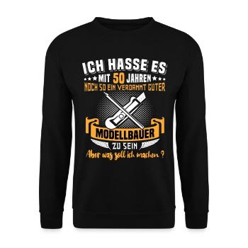 Modellbauer 50. Geburtstag 50 Jahre Modellbau - Unisex Pullover - Schwarz - Vorne - Alina (178cm) & Michal (187cm)