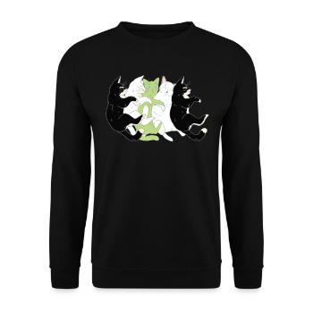 LGBTQ-Flagge - Niedlicher Katzenstapel-Agender - Unisex Pullover - Schwarz - Vorne - Alina (178cm) & Michal (187cm)