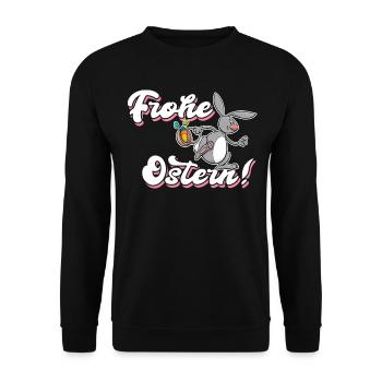 Frohe Ostern Geschenk Osterhase - Unisex Pullover - Schwarz - Vorne - Alina (178cm) & Michal (187cm)