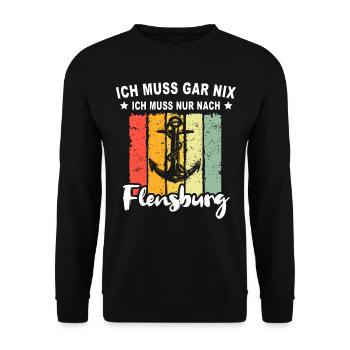 Flensburg Sprüche Flensburger - Unisex Pullover - Schwarz - Vorne - Alina (178cm) & Michal (187cm)