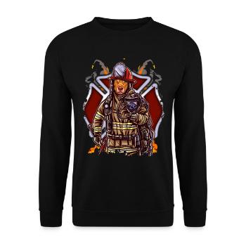 Funny Pitbull Firefighter Fireman - Unisex Pullover - Schwarz - Vorne - Alina (178cm) & Michal (187cm)
