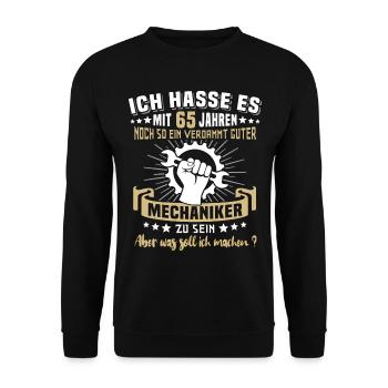 Mechaniker 65. Geburtstag 65 Jahre Automechaniker - Unisex Pullover - Schwarz - Vorne - Alina (178cm) & Michal (187cm)