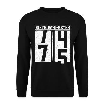 Birthday-O-Meter 75 Happy 75th Birthday Celebrant - Unisex Sweatshirt - black - Front - Alina (178cm) & Michal (187cm)